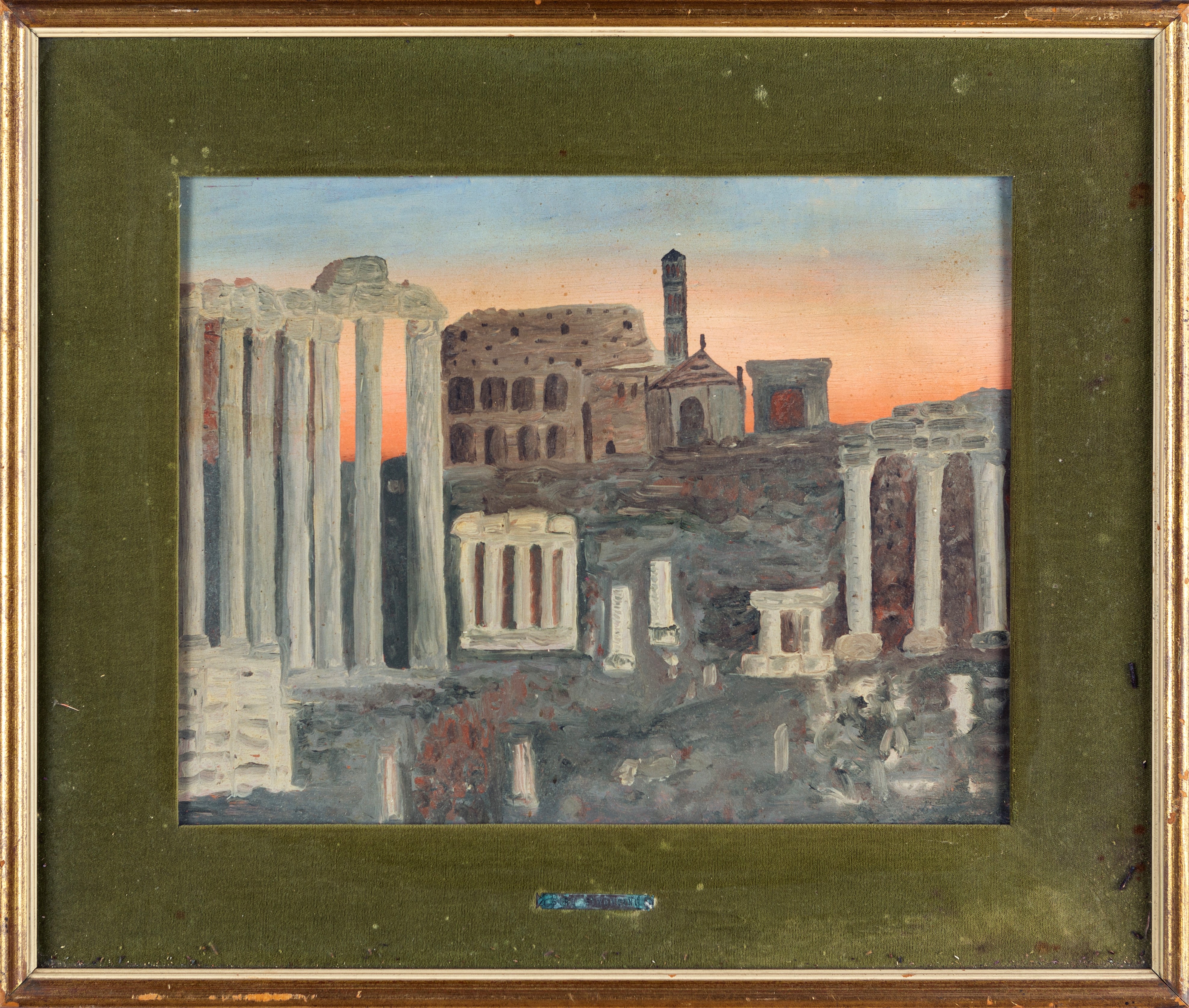 Pittore del XX Secolo - Veduta del Foro Romano con il Colosseo