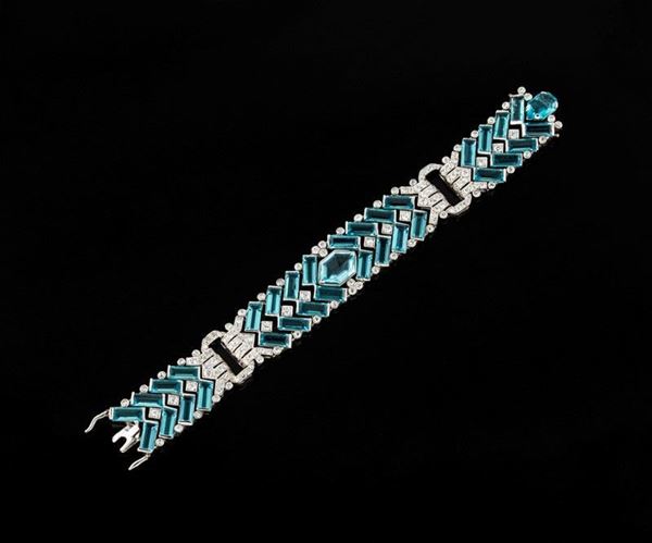 BRACCIALE IN ORO BIANCO CON BRILLANTI E PIETRE AZZURRE