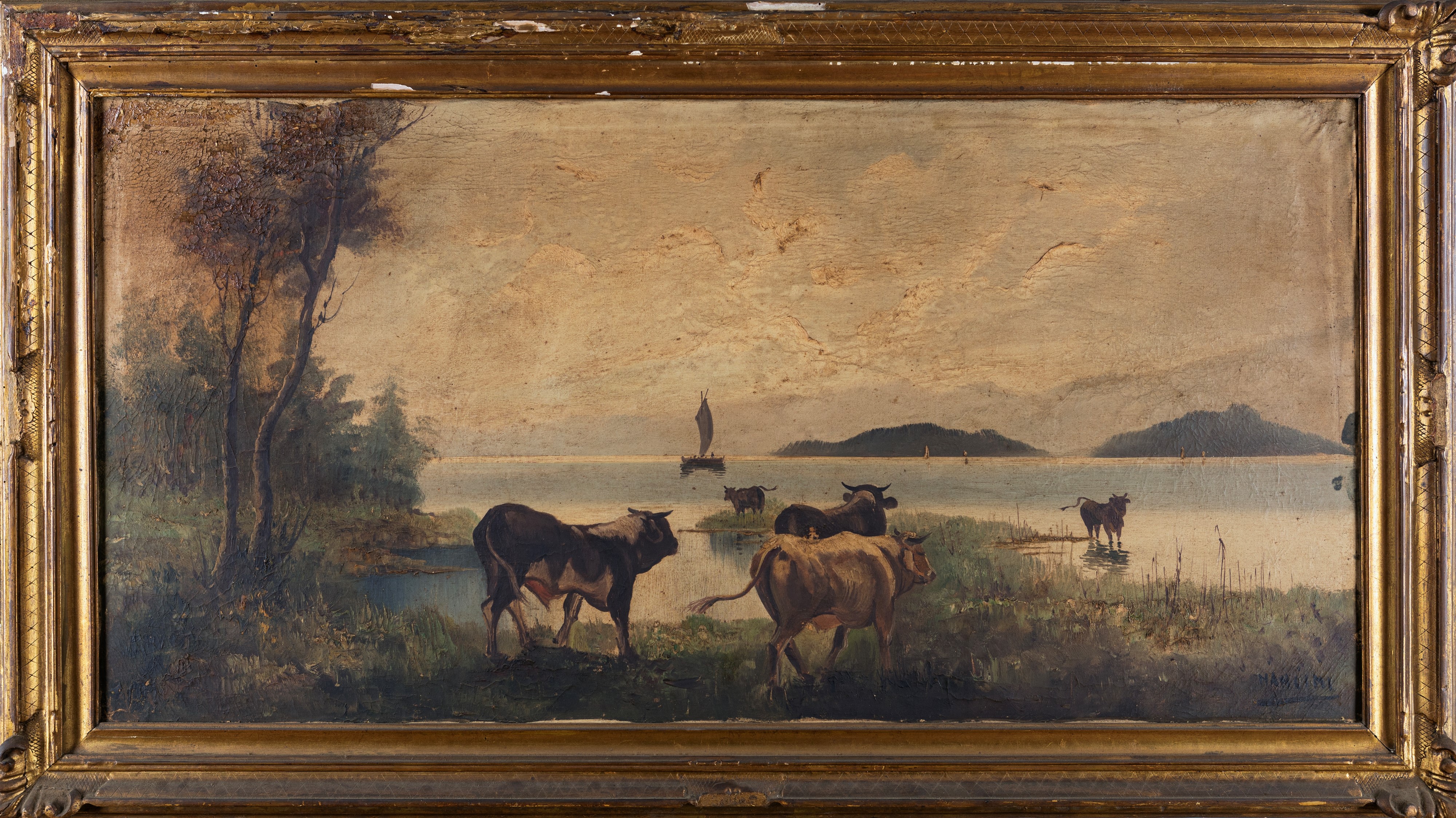 Pittore del XX Secolo - Paesaggio con Mucche