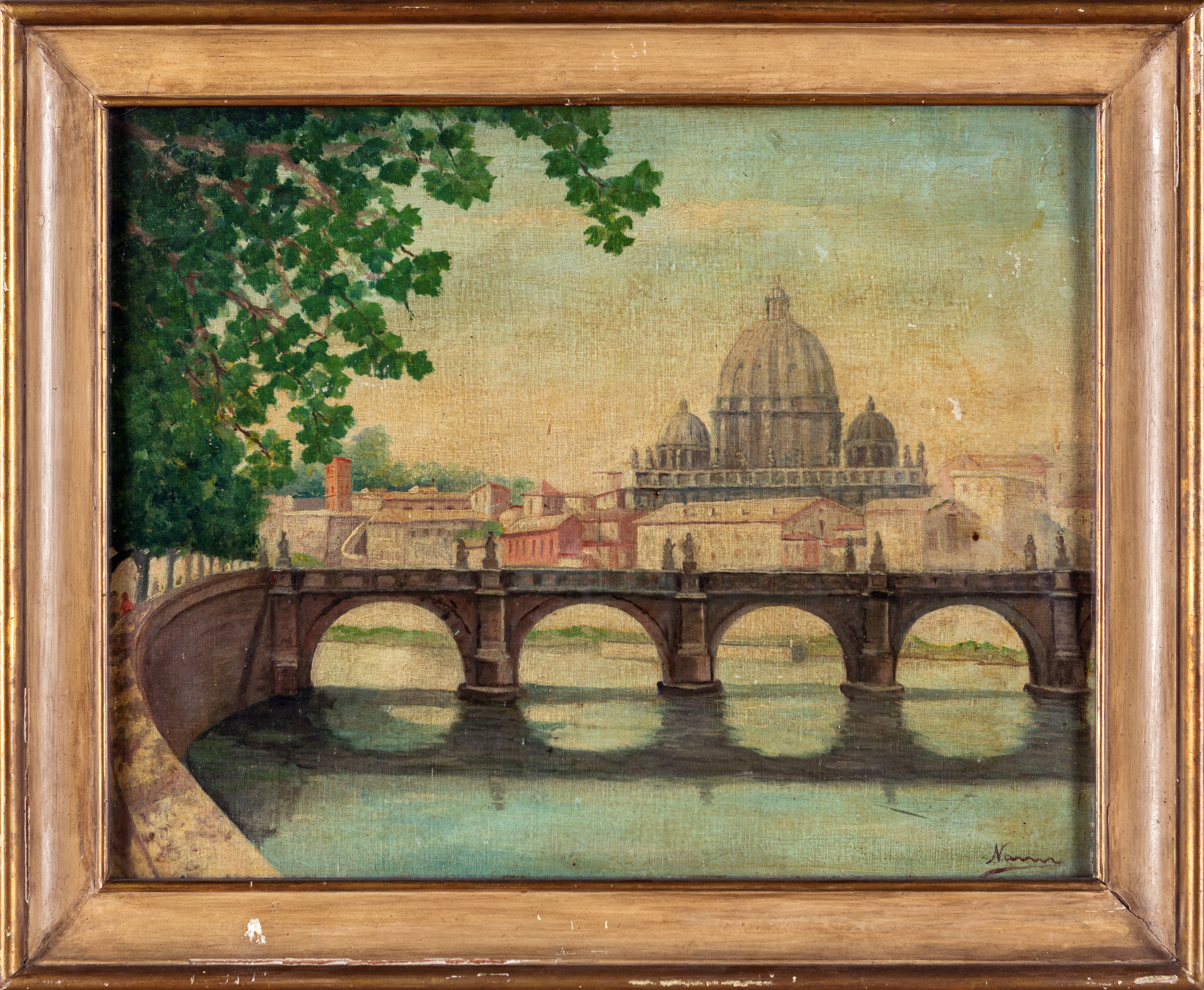 Pittore del XX Secolo - Veduta di Ponte Sant' Angelo e San Pietro