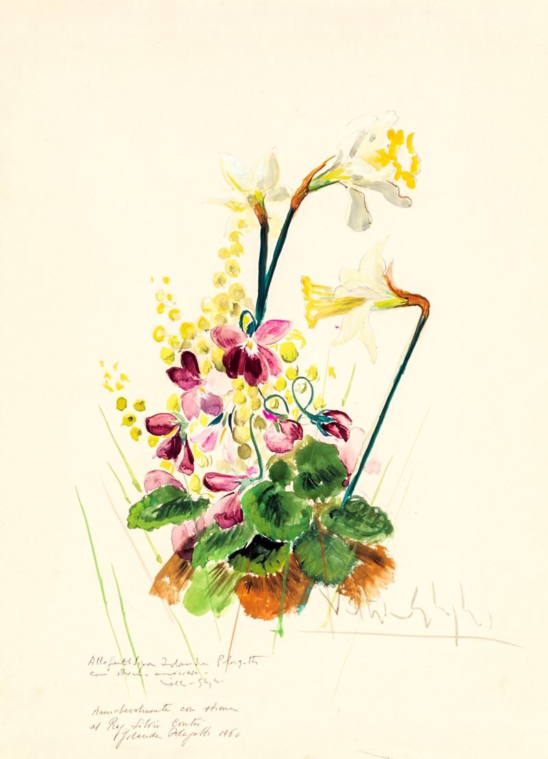 Paulo Ghiglia - Bouquet di fiori, acquerello su carta