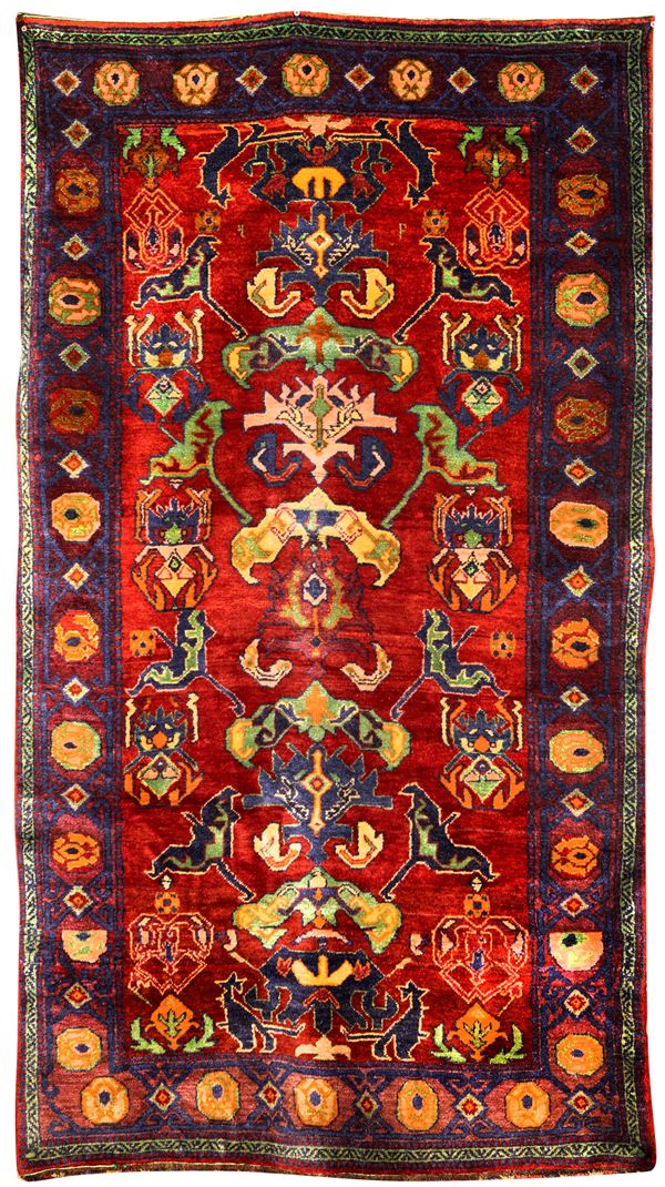 Tappeto caucasico "dragon rug" fondo rosso 