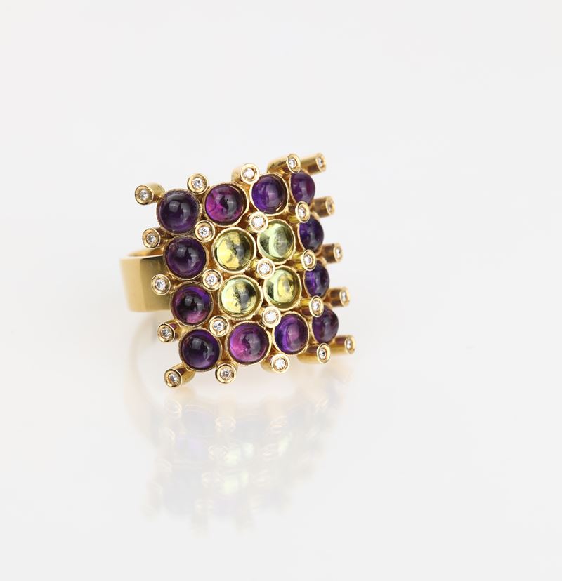 Anello in Oro Ametiste, Peridoti e Brillanti