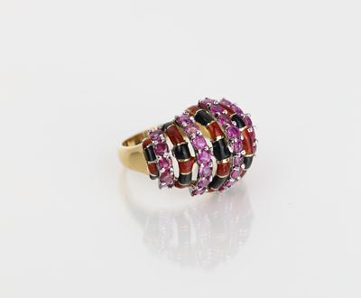 Anello in Oro, Rubini e Smalti