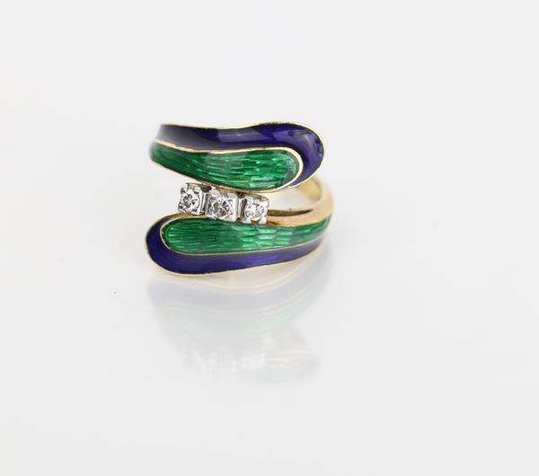 Anello in oro, smalti e brillanti