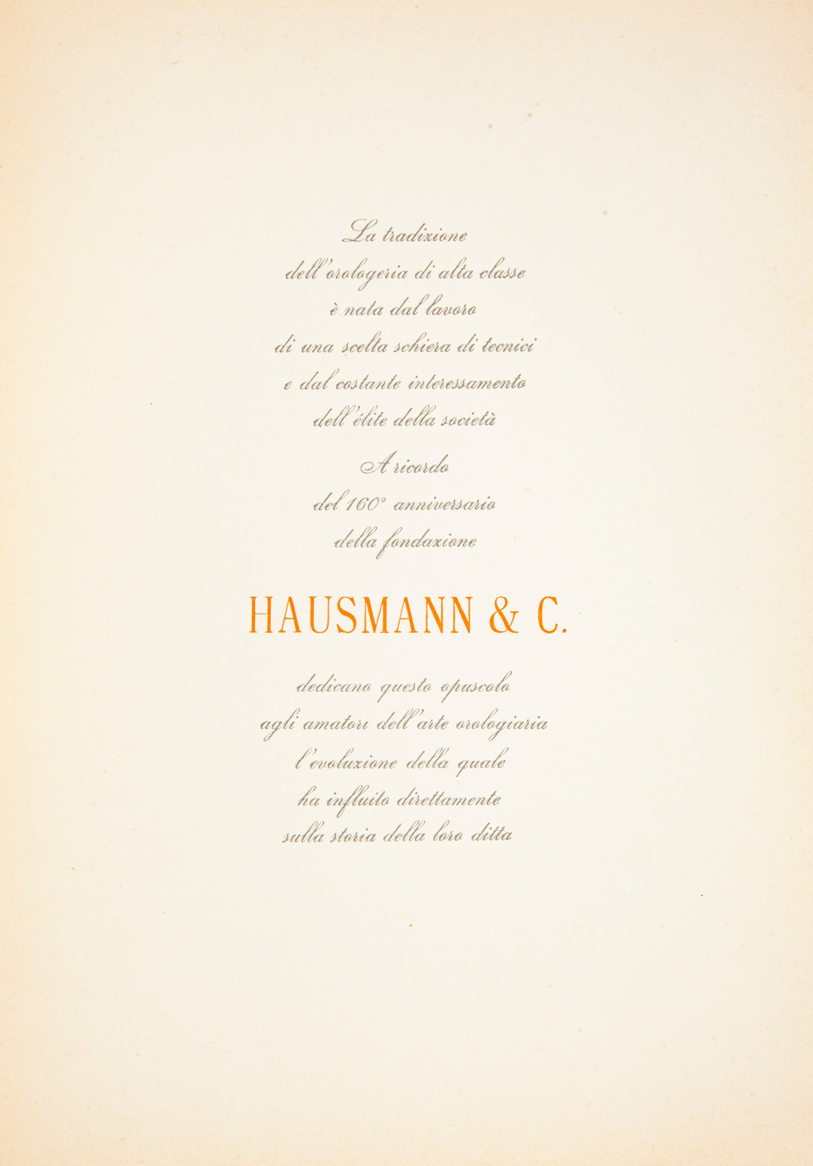 Hausmann & C. - Orologiai da 160 Anni. Opuscolo Celebrativo dei 160 Anni Dell'anniversario della ...