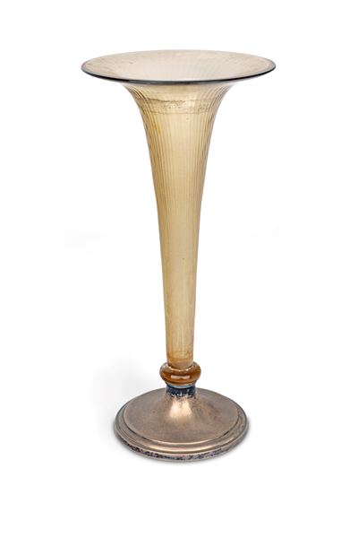 Piccolo Vaso Porta Fiori in Vetro con Base in Argento