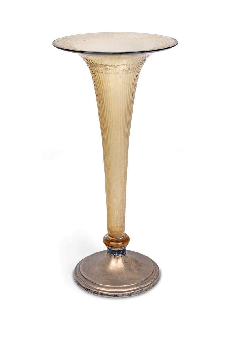 Piccolo Vaso Porta Fiori in Vetro con Base in Argento