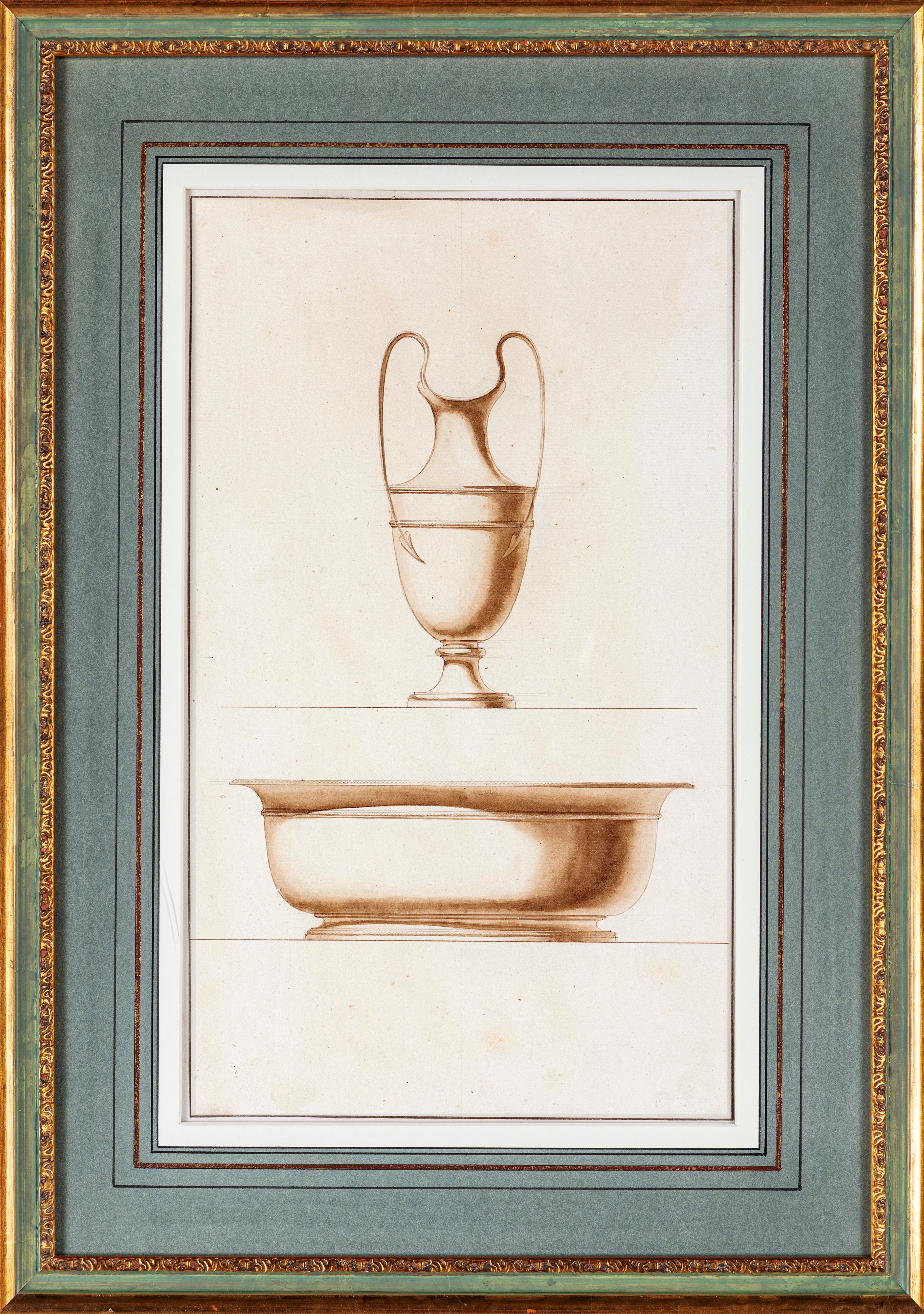 Giuseppe Valadier - Studio per vassoio e versatoio, disegno su carta