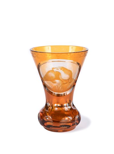 Calice Biedermeier in Vetro Giallo Molato, Boemia, Metà del XIX Secolo