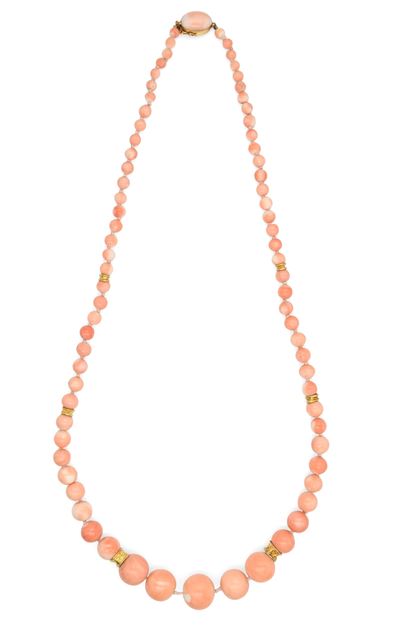 Collana in corallo e oro giallo 750/000, lunghezza cm 59