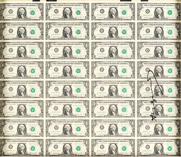 32 times one dollar bill