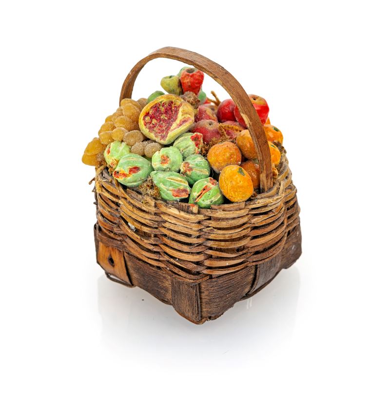 Cestino con Fichi e Melagrana in Terracotta, Uva in Cera