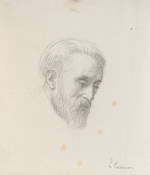 Pierre-Auguste  Pichon : Studio di volto maschile (preparatorio per il dipinto Le Centenier)  - matita su carta - Asta Disegni Antichi - Casa d'Aste Arcadia