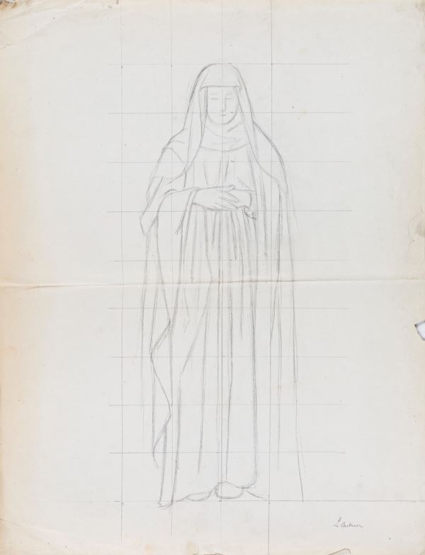 Pierre-Auguste  Pichon : Studio per Madonna (Disegno preparatorio per Le Centenier)  - matita su carta - Asta Disegni Antichi - Casa d'Aste Arcadia