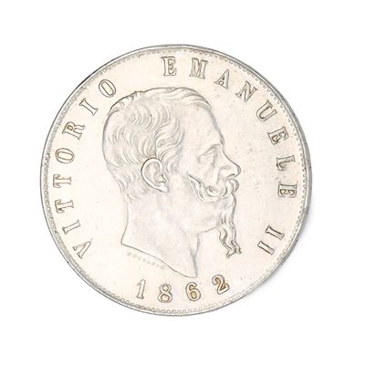 Riproduzione del 5 Lire Napoli 1862 Regno D'italia Vittorio Emanuele III