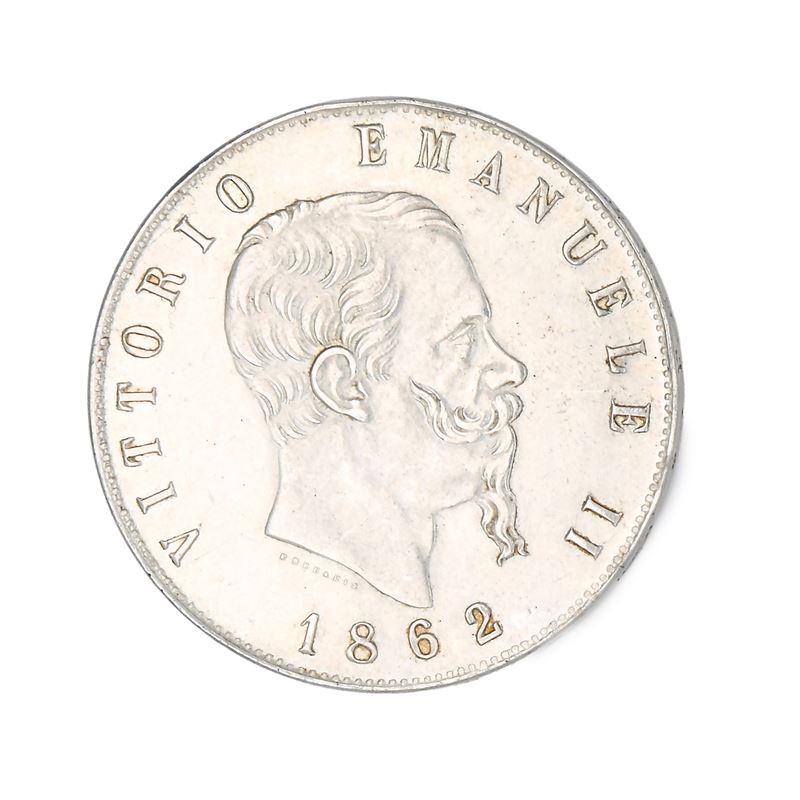 Riproduzione del 5 Lire Napoli 1862 Regno D'italia Vittorio Emanuele III