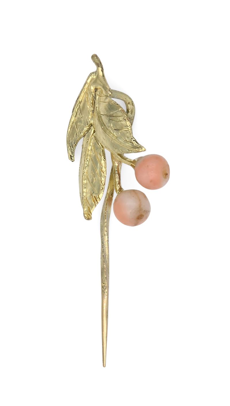 Spilla da Rever in Oro e Corallo