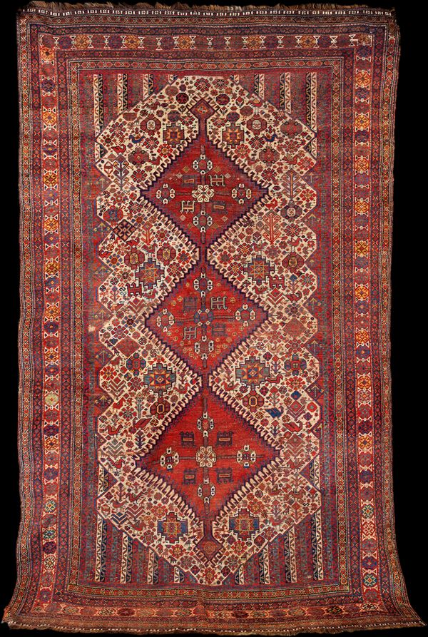 Grande tappeto Qashqai rosso e bianco, Iran