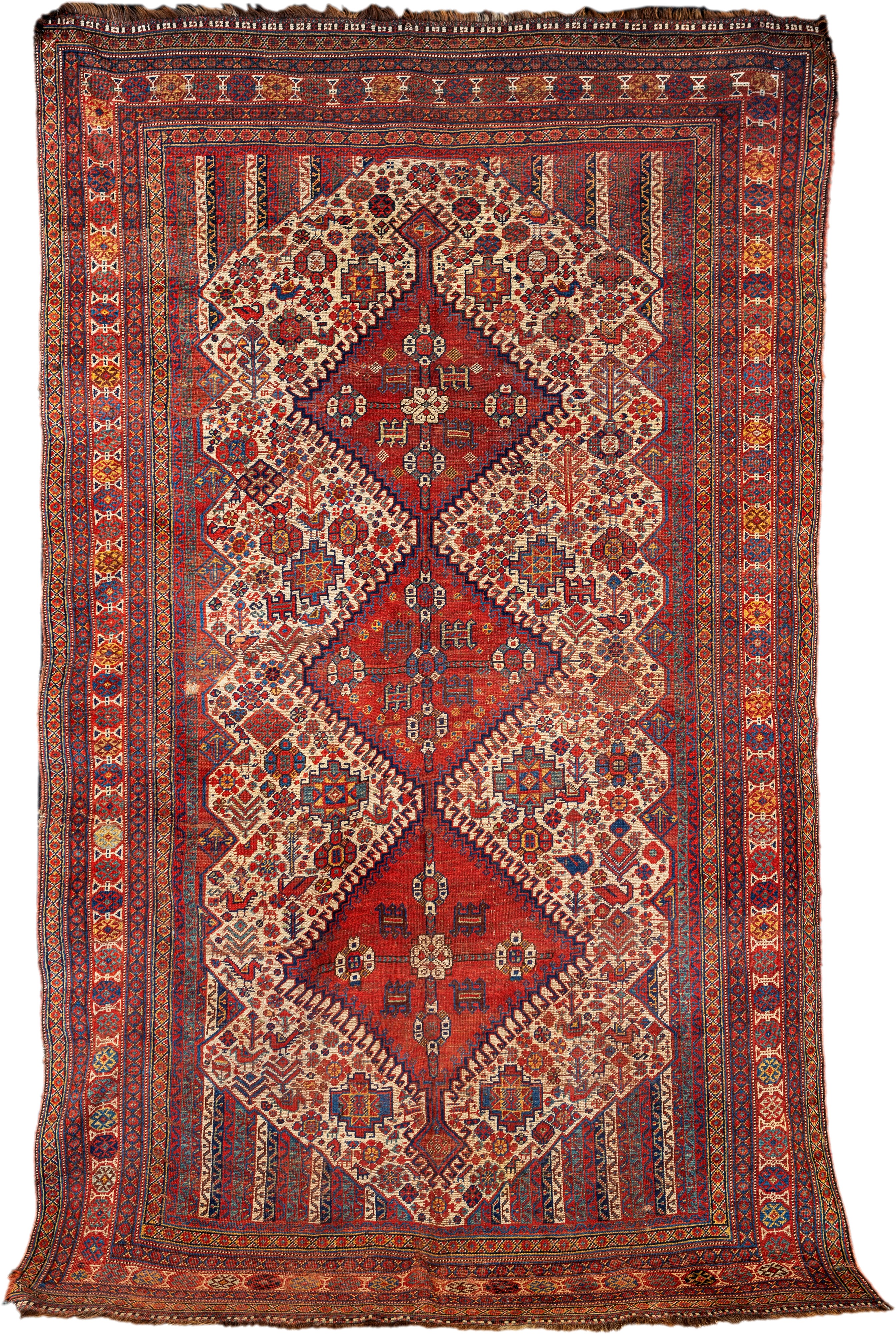 Grande Tappeto Qashqai Rosso e Bianco, Iran