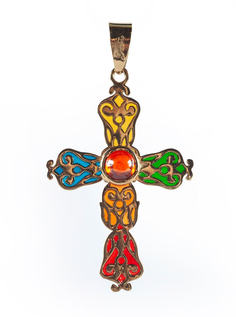 Pendente a Croce con Smalto Cattedrale