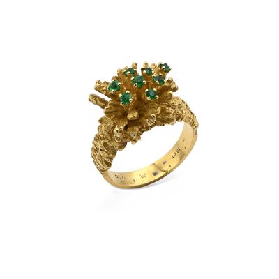 Anello a Fiore in Oro e Smeraldi