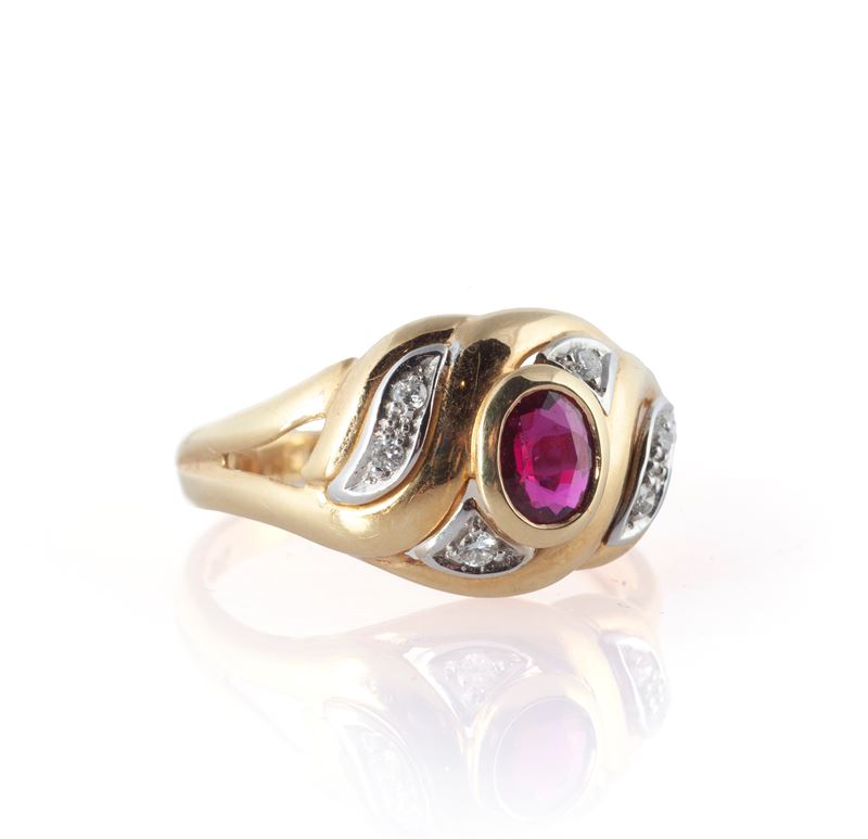 Damiani, Anello in Oro, Rubino e Brillanti
