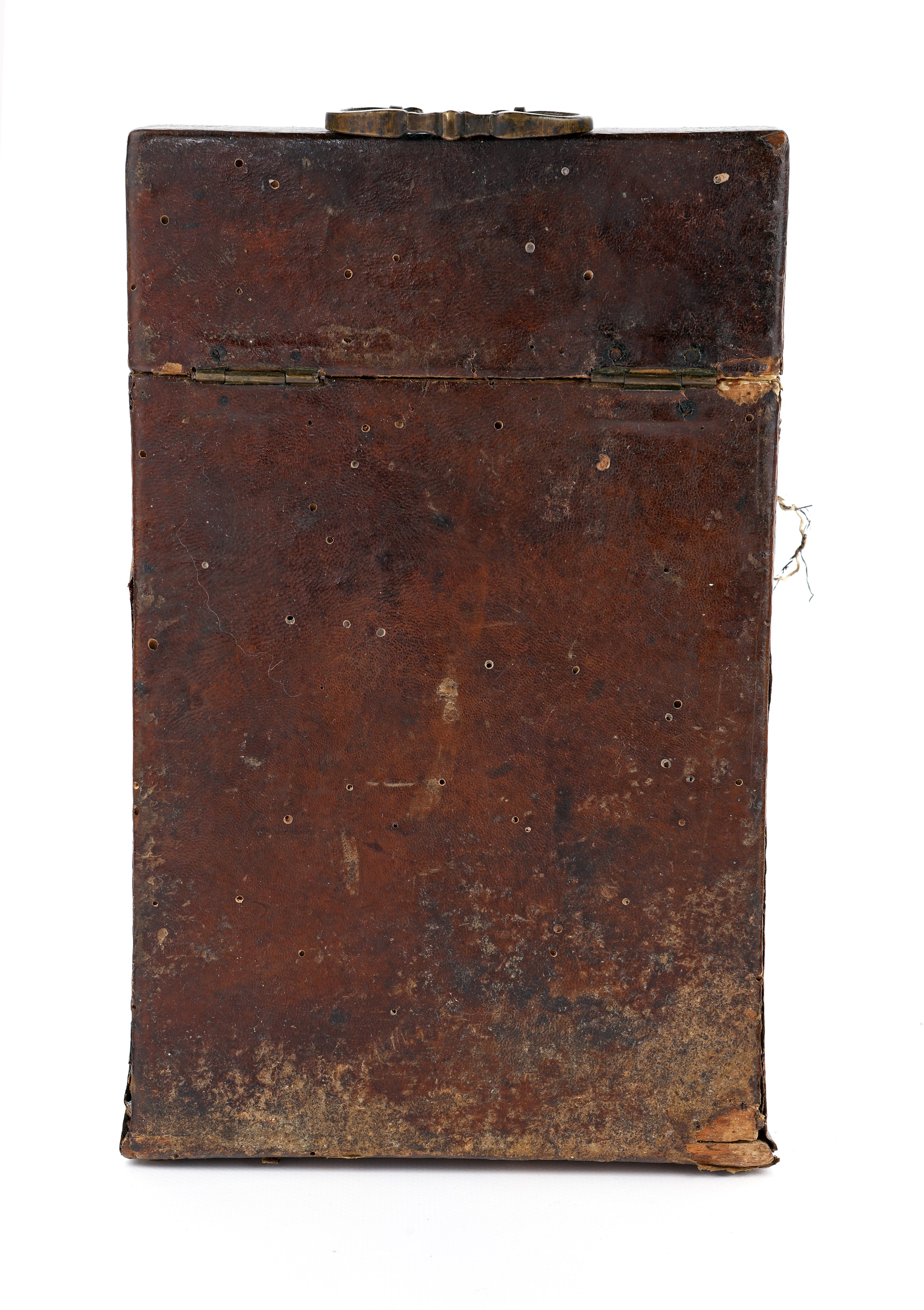 Antico Cofanetto Porta Posate in Legno Rivestito in Cuoio con Stemma Marchionale ed Impressioni D...
