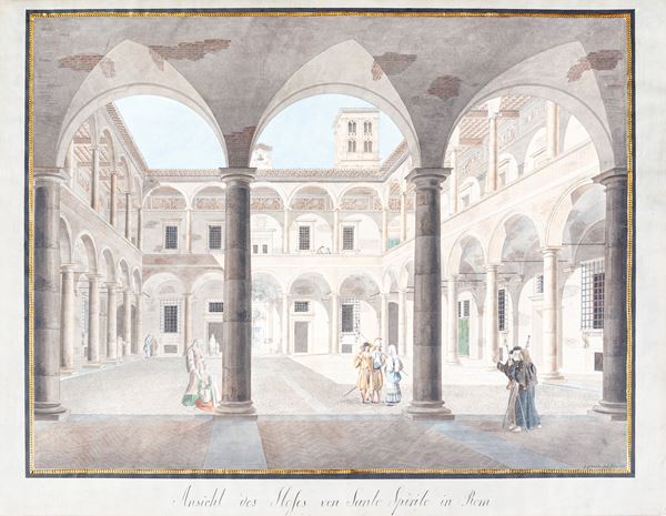 Johann Gottfried Gutensohn - Veduta del cortile di Santo Spirito a Roma