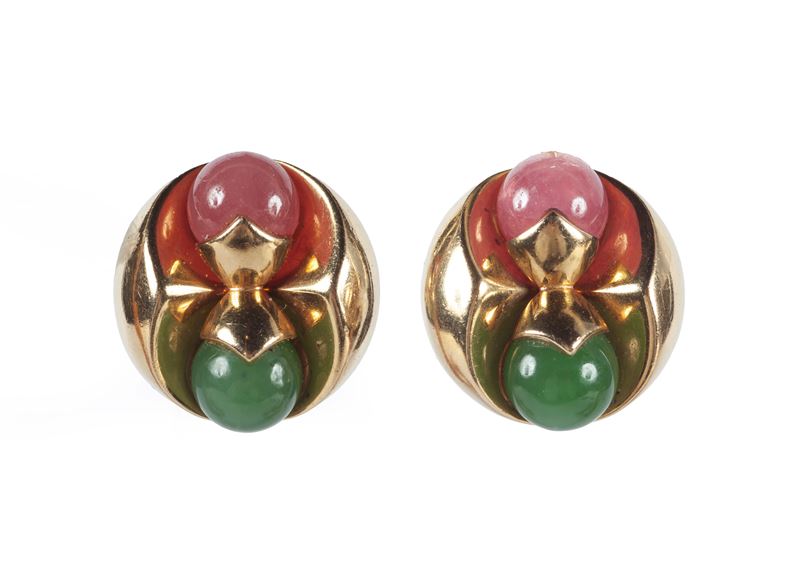 Bulgari Orecchini in Oro, Crisoprasio e Rodocrasite