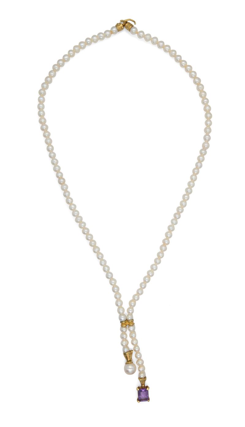 Collana in Oro, Perle e Ametista