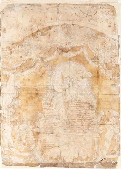 Progetto per Aubusson, lapis e inchiostro acquerellato su carta