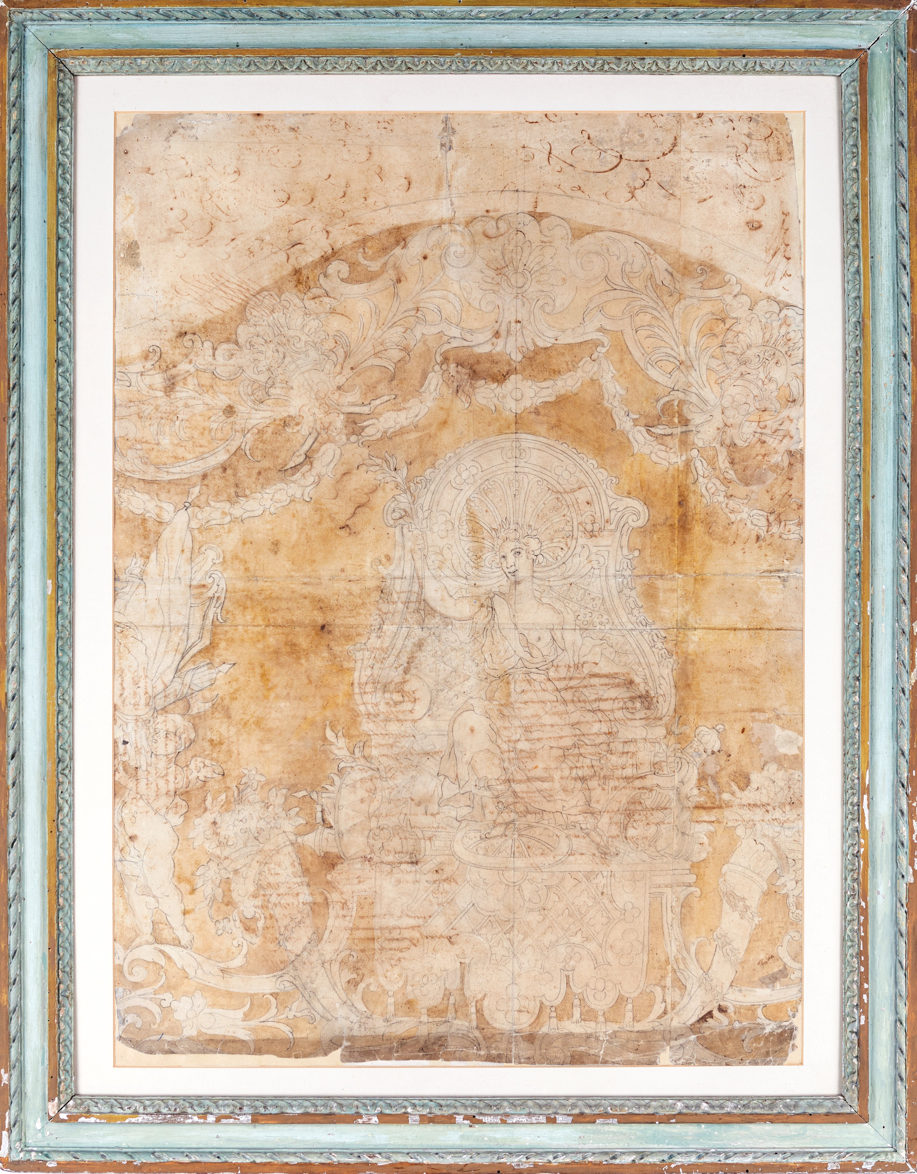 Charles le Brun - Progetto per Aubusson, lapis e inchiostro acquerellato su carta