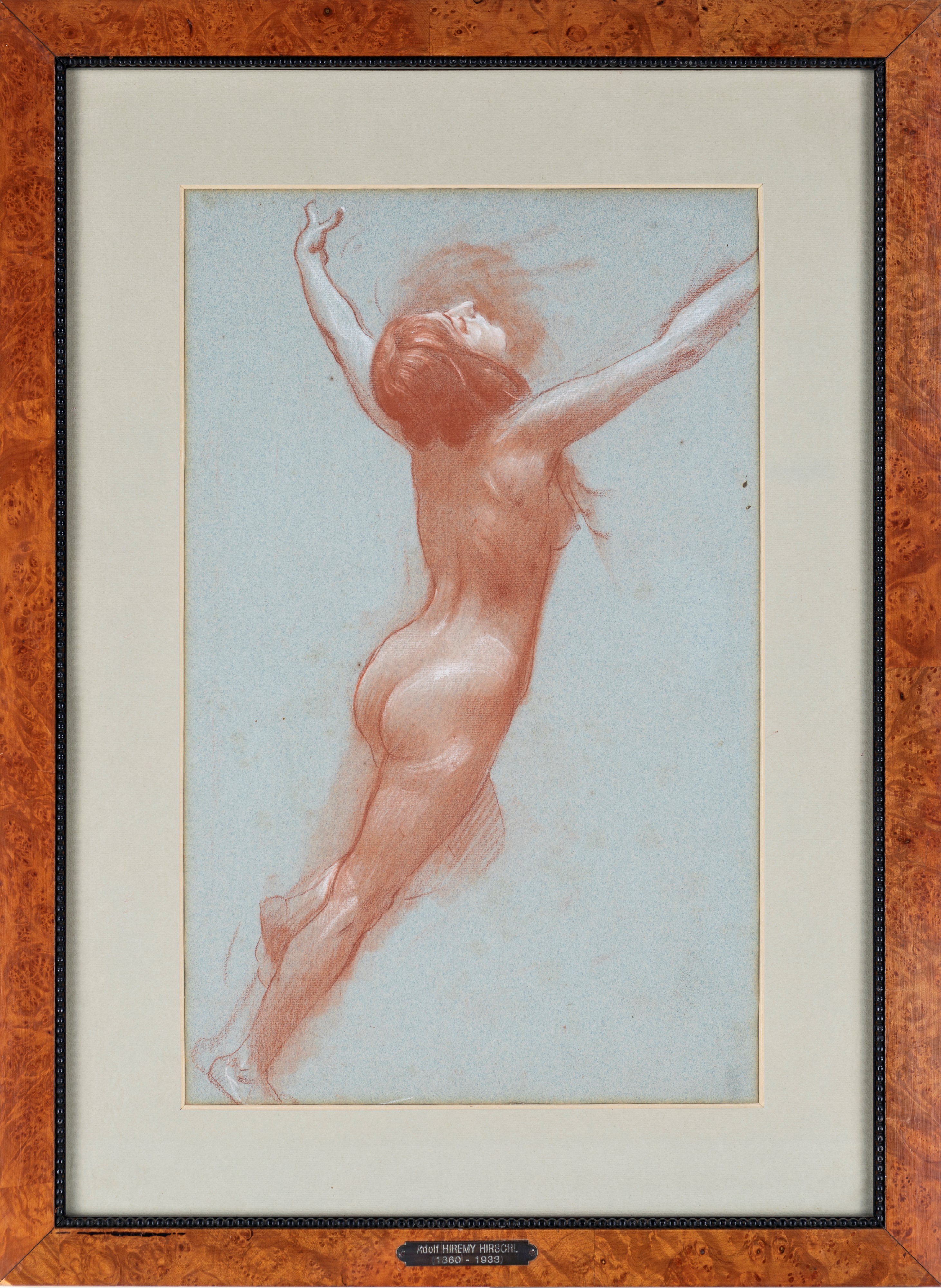 Adolf Hirémy-hirschl - Studio di nudo femminile, sanguigna e biacca su carta azzurrina