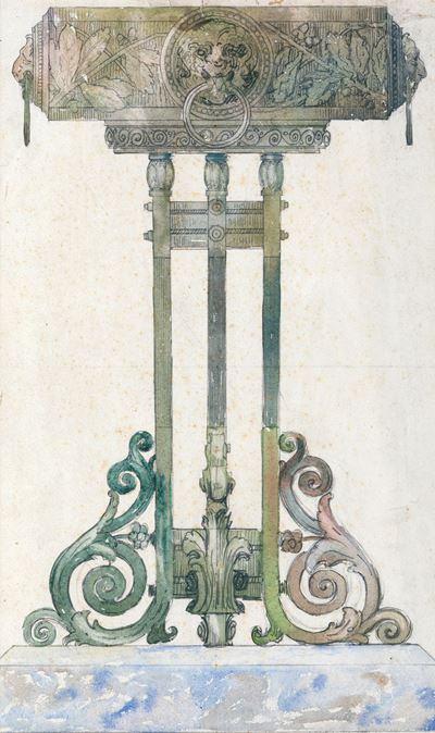 Progetto architettonico, acquarello e matita su carta