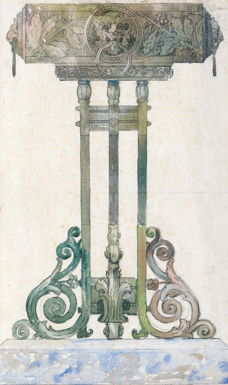 Giovanni Giuliani - Progetto architettonico, acquarello e matita su carta
