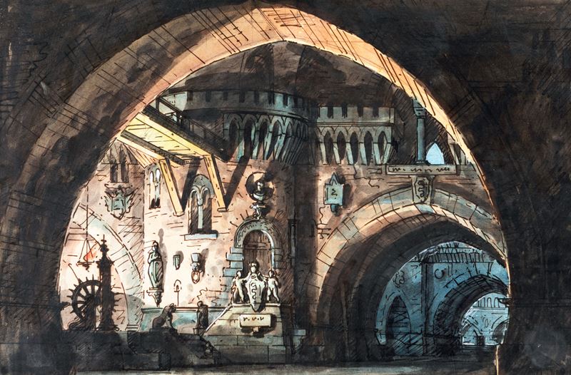 Romolo Liverani - Scene per il 'Marco Visconti' - Acquarello su Carta