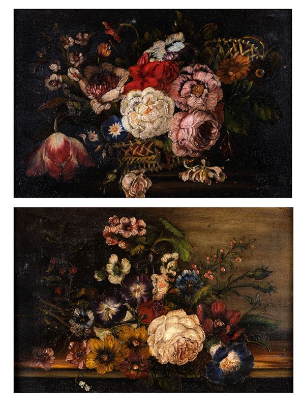 Anonimo del XX secolo - Due nature morte di fiori 