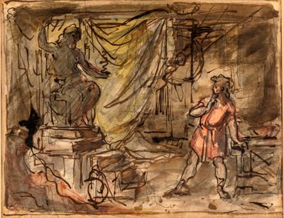 Bozzetto di scena mitologica, acquarello su carta