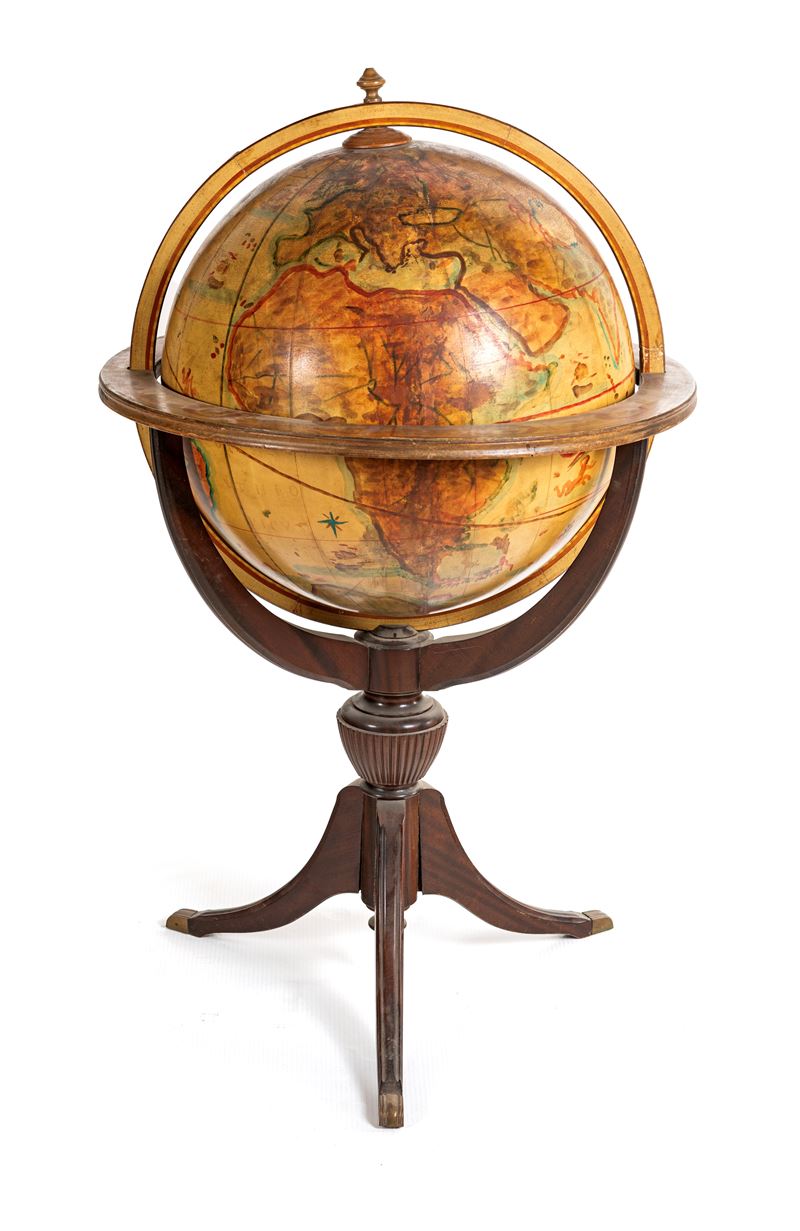 Globo Terrestre in Legno Dipinto, Inizi del XX Secolo