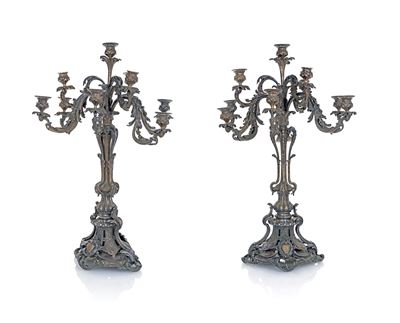 Coppia di Grandi Candelabri in Metallo Argentato a Otto Luci, XIX Secolo