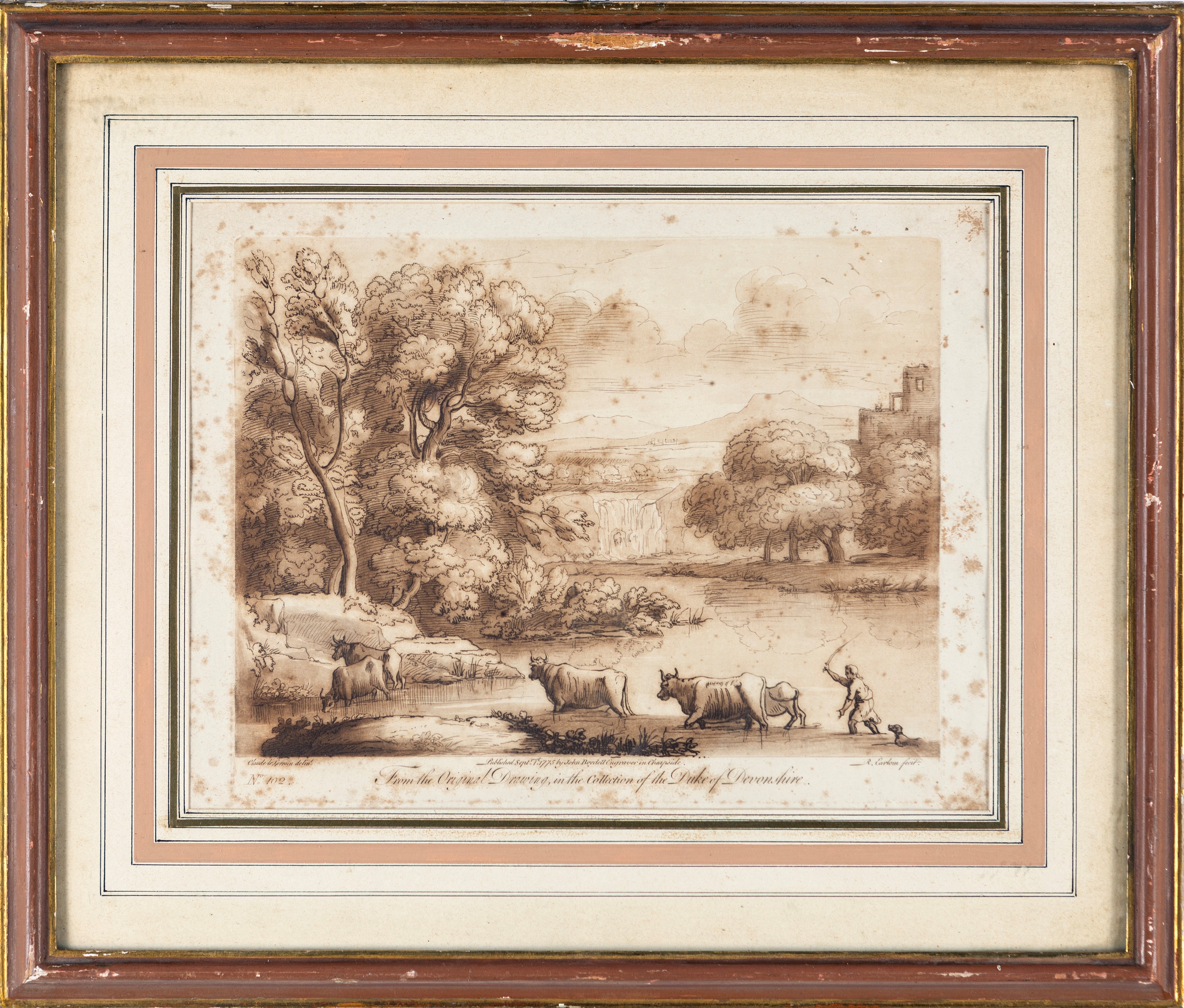 Claude Lorrain - Paesaggio fluviale con armenti e pastore che suona il flauto (acquaforte)