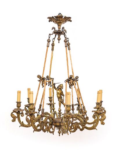 Lampadario in Bronzo Dorato a Otto Luci