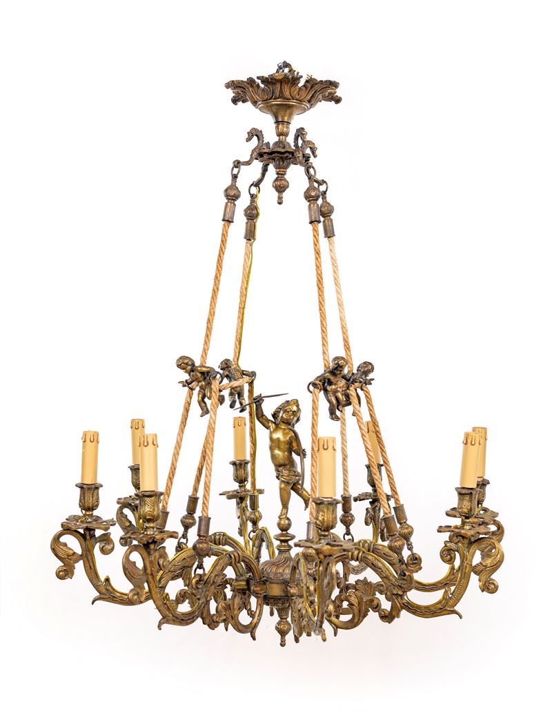 Lampadario in Bronzo Dorato a Otto Luci