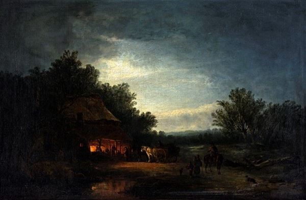 Scuola nordeuropea del XVIII Secolo - PAESAGGIO NOTTURNO