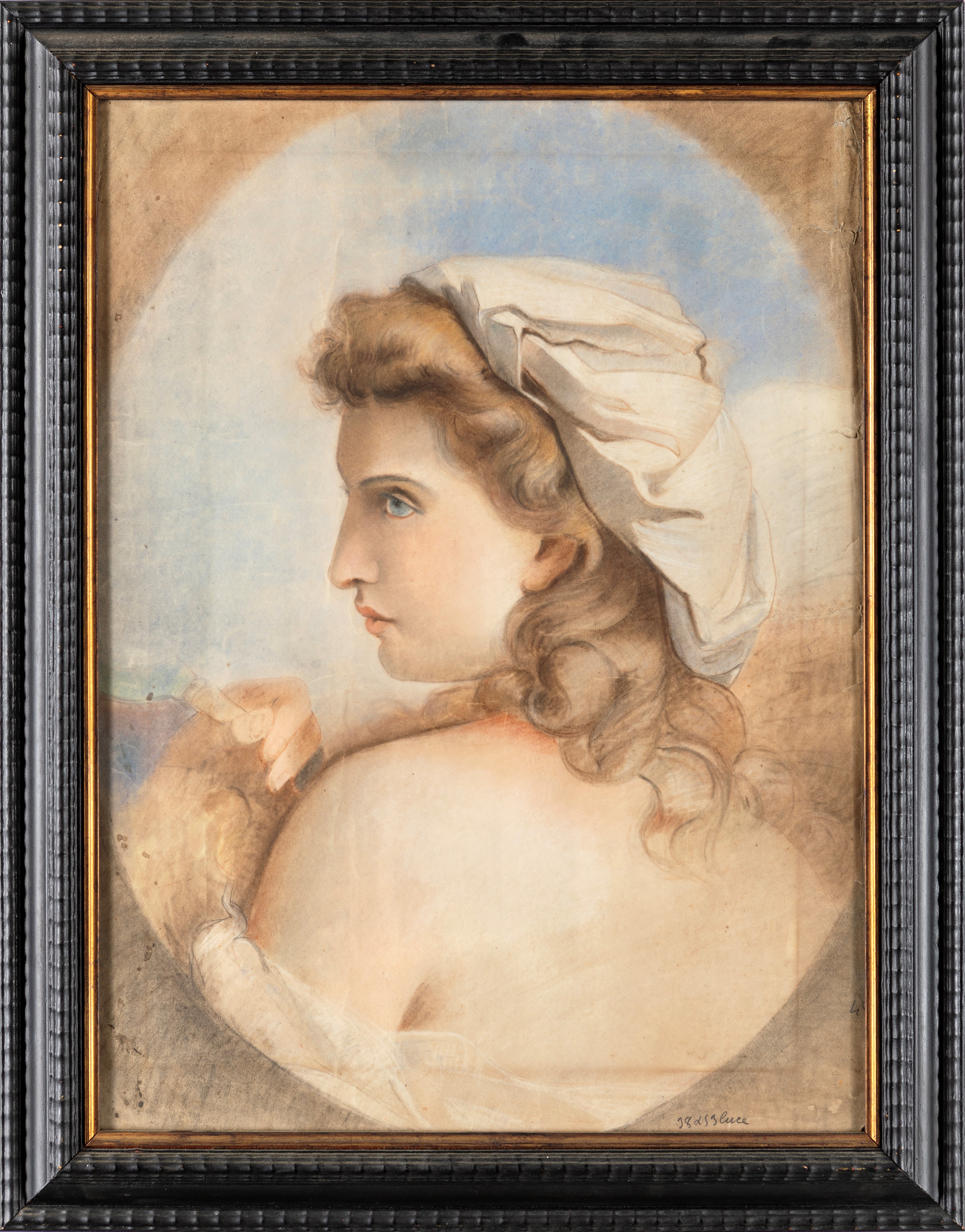 Scuola Francese del XIX Secolo - Ritratto di donna in pastelli e matita su carta