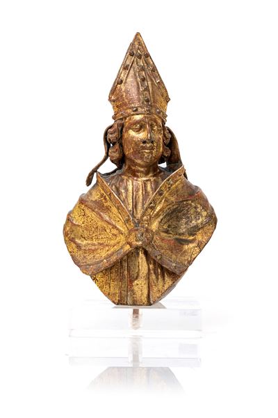 Busto in Legno Intagliato e Dorato Raffigurante San Gennaro, Napoli, XIX Secolo