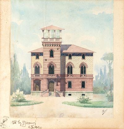 Progetto per Villino con giardino, acquarello su carta, 1902