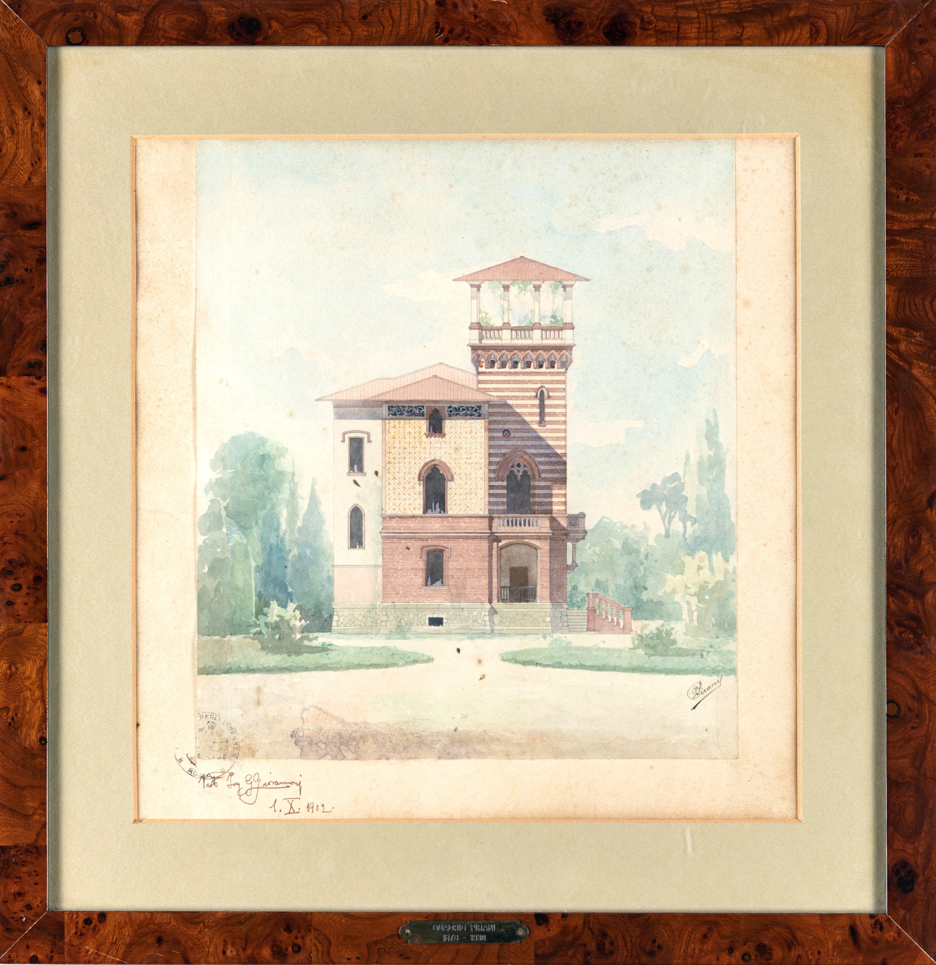 Quadrio Ferruccio Pirani - Studio per Villino in stile moresco, acquarello su carta