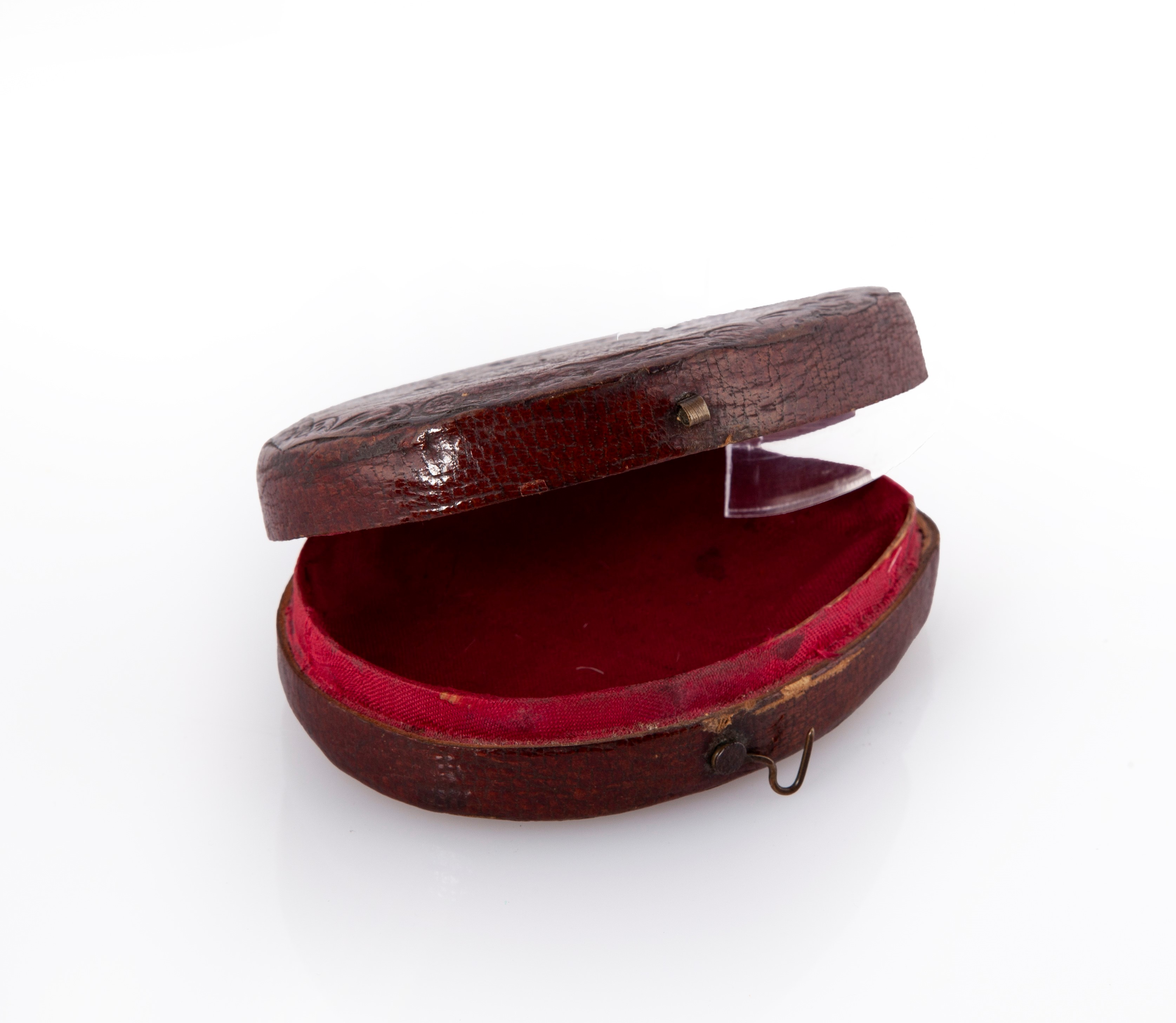 Scatola Porta Orologio a Goccia in Legno Rivestita di Pelle con Decori Ad Impressione a Secco